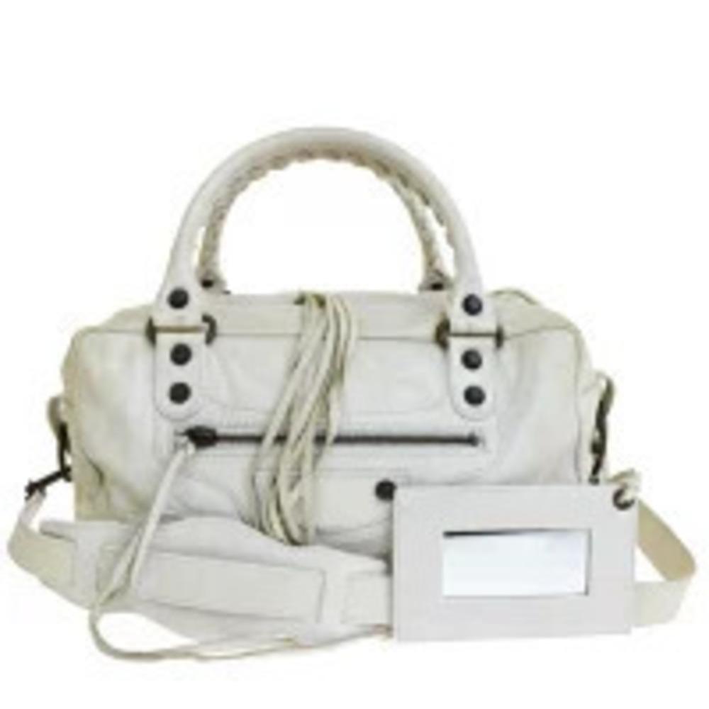 Balenciaga Handbag Shoulder Bag White Leather Hand Mirror